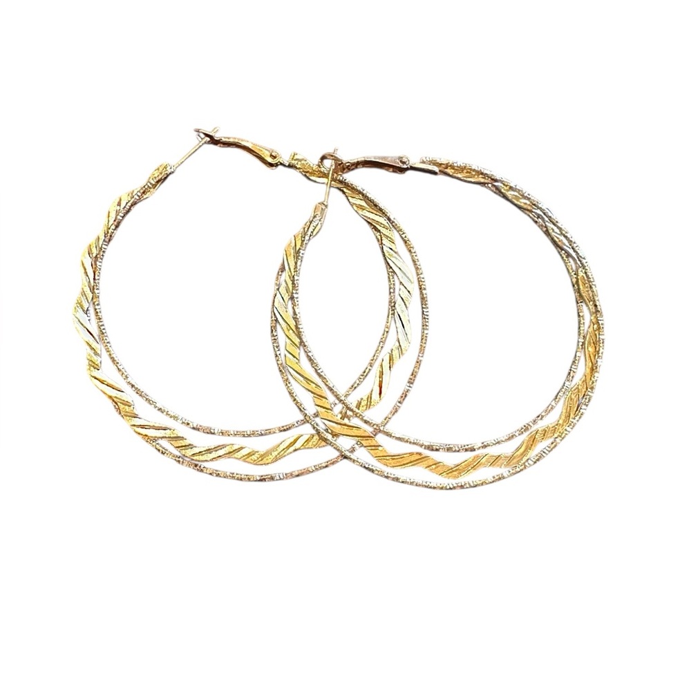 Gold Triple Layered Large Hoop Earrings